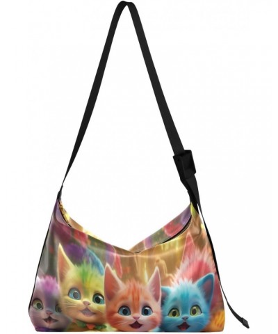 Colorful Kittens Playfully Hobo Crossbody Bags for Women Leather Large Shoulder Bag Cross Body Trendy Womens Tote Bags Handba...