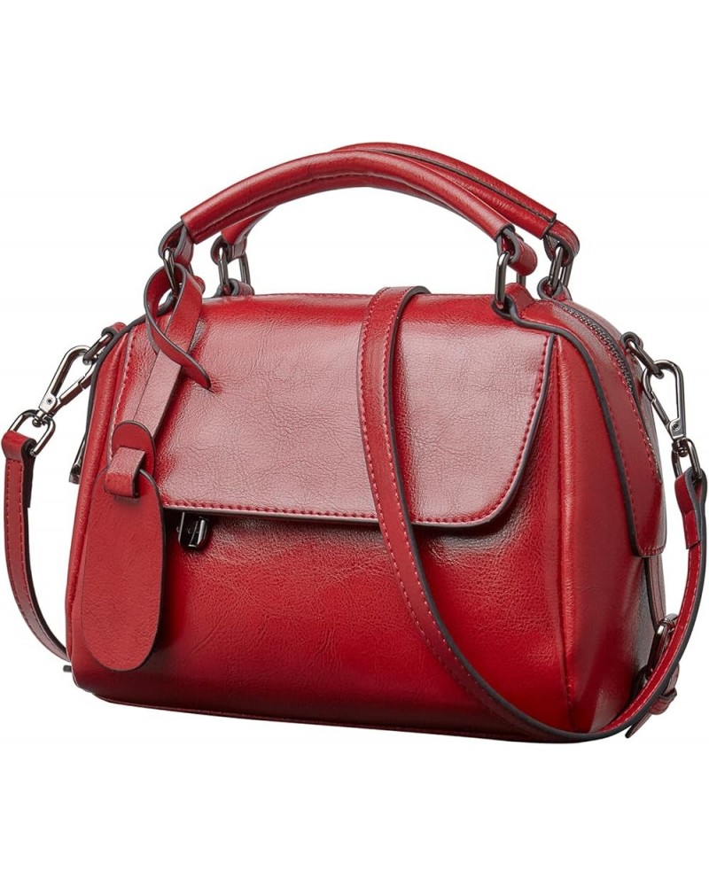 Small Leather Crossbody Bags for Women Lady Shoulder Bag Top Handle Mini Handbag and Purse Red $21.88 Handbags