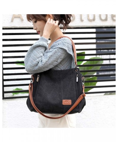 Womens Handbags Canvas Tote Bag Shoulder Bags Satchel Hobo Purse Casual Bag Ladies Daypack Crossbody Bag Black $21.08 Totes