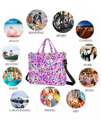 Fashion Leopard in Hearts Corduroy Satchel Tote Bag for Women Weekender Travel Beach Shopping Multi05 $14.57 Totes