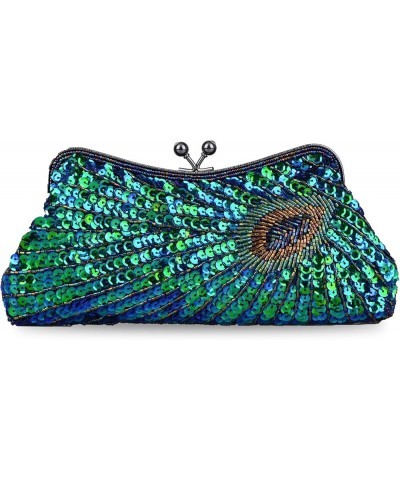 Women's Unique Luxury Sequins Beaded Evening Bag Wedding Bridal Party Prom Clutch Purse tote Handbag(Peacock blue) Style C $1...