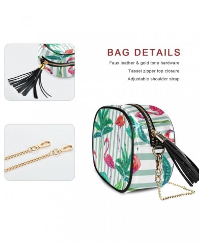 Small Crossbody Bag Tropical Flamingo Birds Striped Womens Shoulder Chain Bag PU Leather Small Purse With Tassel $13.91 Shoul...