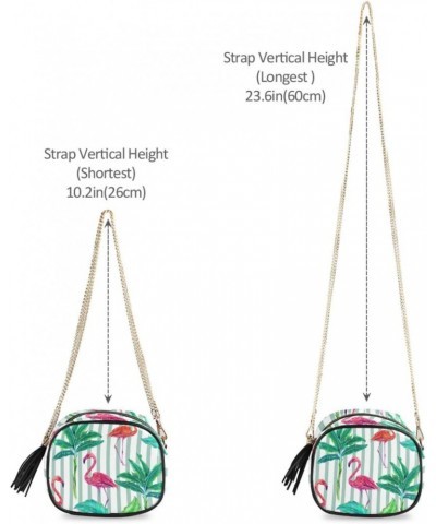 Small Crossbody Bag Tropical Flamingo Birds Striped Womens Shoulder Chain Bag PU Leather Small Purse With Tassel $13.91 Shoul...