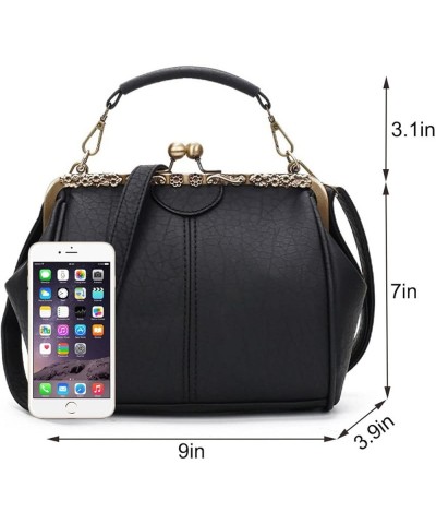 Vintage Hollow Handbag for Women Leather Shoulder Bag Evening Clutch Bag Kiss Lock Closure Crossbody Bag Purse Black Wine $17...