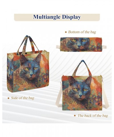 Painting Cat Yellow Eye Corduroy Women Tote Bag, Handbag Purse with Detachable Strap $15.04 Crossbody Bags