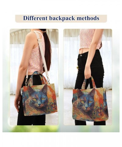 Painting Cat Yellow Eye Corduroy Women Tote Bag, Handbag Purse with Detachable Strap $15.04 Crossbody Bags