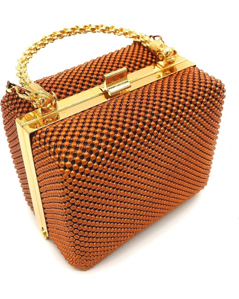 XX-Small clutch Metal beaded mesh evening box purse for Cocktail Party Prom Wedding Banquet Copper $9.60 Evening Bags