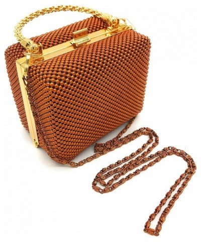 XX-Small clutch Metal beaded mesh evening box purse for Cocktail Party Prom Wedding Banquet Copper $9.60 Evening Bags