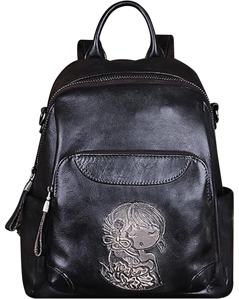 Fashion Women's Large Capacity Backpack Genuine Leather Work Travel Daypack Ladies Handbag Bookbag Black $43.88 Backpacks