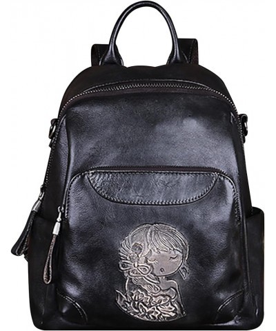 Fashion Women's Large Capacity Backpack Genuine Leather Work Travel Daypack Ladies Handbag Bookbag Black $43.88 Backpacks