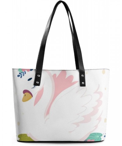 Womens Handbag White Swan Leather Tote Bag Top Handle Satchel Bags For Lady $17.50 Totes