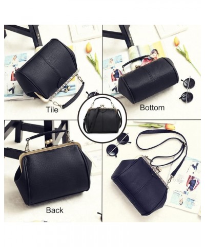 Vintage Hollow Handbag for Women Leather Shoulder Bag Evening Clutch Bag Kiss Lock Closure Crossbody Bag Purse Black Wine $17...