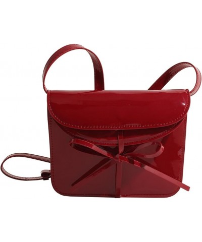 Red Shoulder Bag Bow Purse for Women Shiny Patent Leather Square Handbag Trendy Red Purse Bow Tie Clutch Satchel Bag A01-red ...