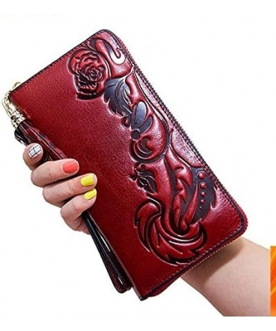 retro Women Genuine Leather Wallets，fashion Women Floral Long Womens Leather Purses，woman Black Large Capacity Clutch Wallet ...