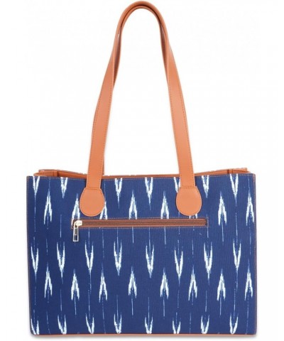 Handcrafted Vegan Leather Office Tote Bag For Women Wovet Ikat Designed Printed Canvas Tote Shoulder Bag $26.58 Totes