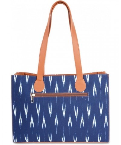 Handcrafted Vegan Leather Office Tote Bag For Women Wovet Ikat Designed Printed Canvas Tote Shoulder Bag $26.58 Totes