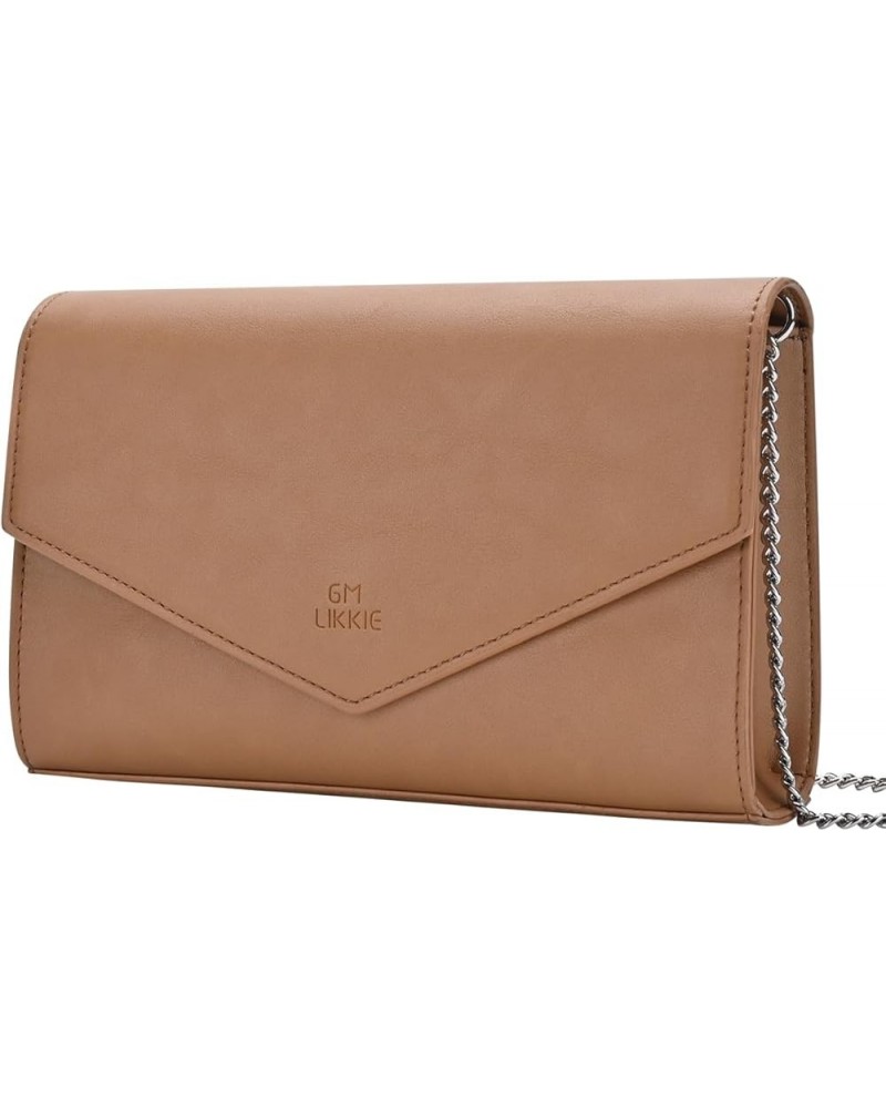 Clutch Purse for Women, Evening Envelope Clutch Bag, Crossbody Foldover PU Leather Shoulder Handbag Brown $11.50 Evening Bags