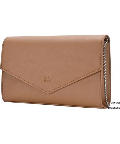 Clutch Purse for Women, Evening Envelope Clutch Bag, Crossbody Foldover PU Leather Shoulder Handbag Brown $11.50 Evening Bags