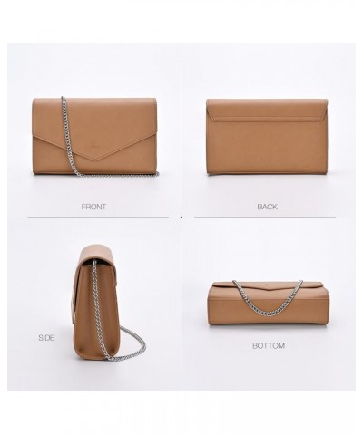 Clutch Purse for Women, Evening Envelope Clutch Bag, Crossbody Foldover PU Leather Shoulder Handbag Brown $11.50 Evening Bags