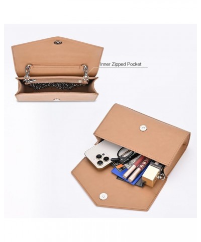 Clutch Purse for Women, Evening Envelope Clutch Bag, Crossbody Foldover PU Leather Shoulder Handbag Brown $11.50 Evening Bags