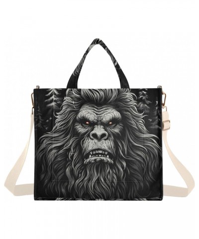 Corduroy Women Tote Bag Sasquatch Portrait Print, Handbag Purses with Detachable Strap Small Size $12.39 Crossbody Bags