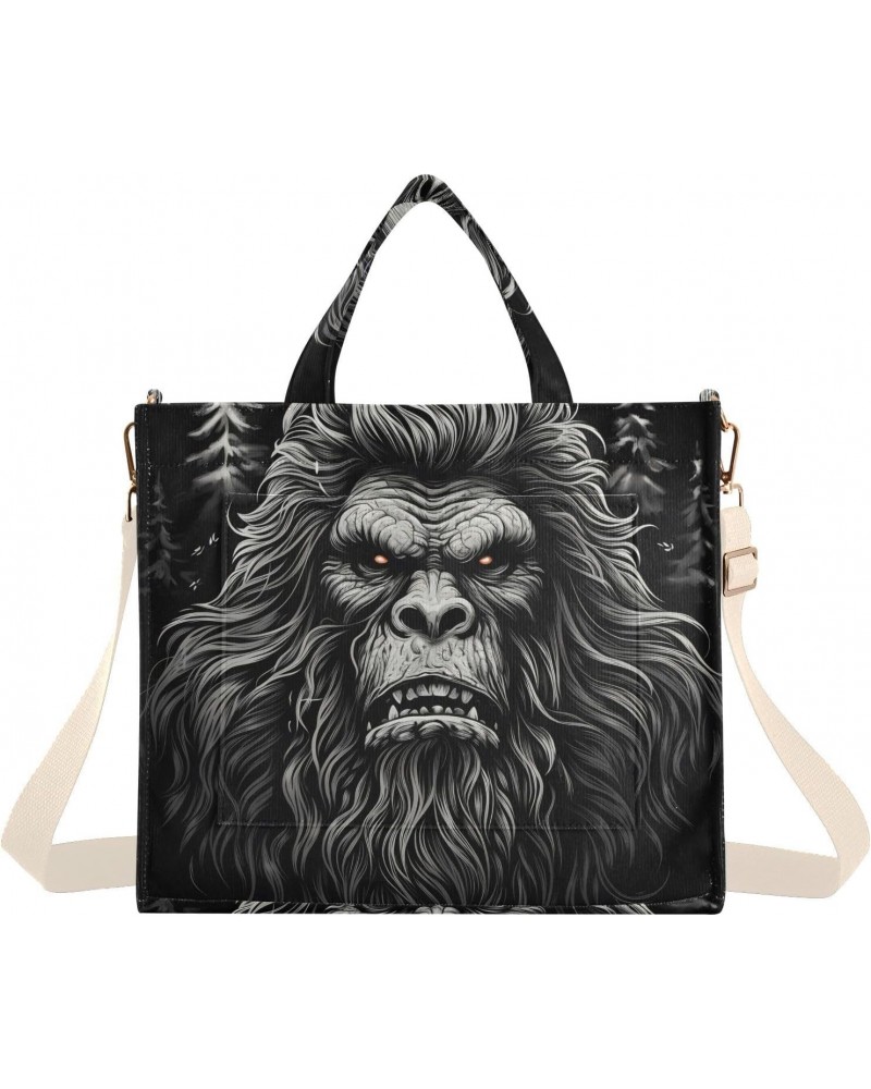 Corduroy Women Tote Bag Sasquatch Portrait Print, Handbag Purses with Detachable Strap Small Size $12.39 Crossbody Bags