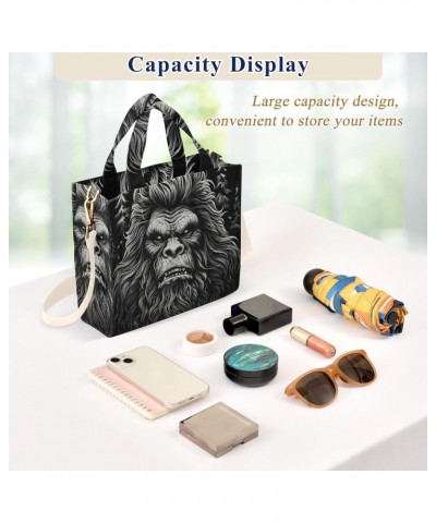 Corduroy Women Tote Bag Sasquatch Portrait Print, Handbag Purses with Detachable Strap Small Size $12.39 Crossbody Bags