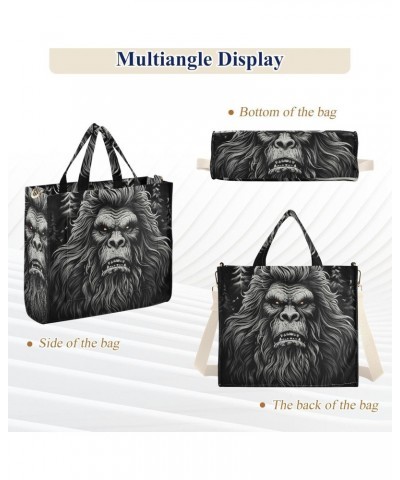 Corduroy Women Tote Bag Sasquatch Portrait Print, Handbag Purses with Detachable Strap Small Size $12.39 Crossbody Bags