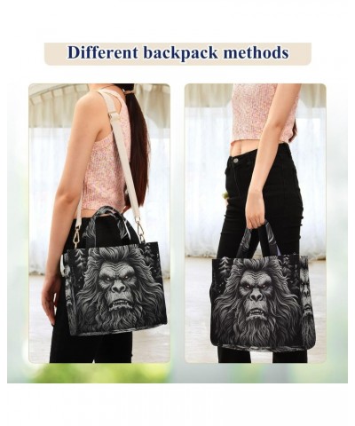 Corduroy Women Tote Bag Sasquatch Portrait Print, Handbag Purses with Detachable Strap Small Size $12.39 Crossbody Bags