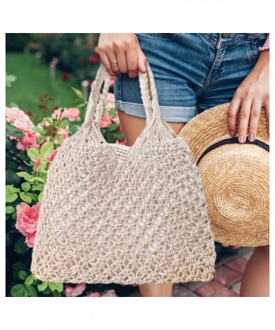 Woven Shoulder Bag, Boho Women Summer Woven Beach Bag Tote Handbag, Handmade Mesh Cotton Rope Macrame Bag Cotton Crochet Shou...