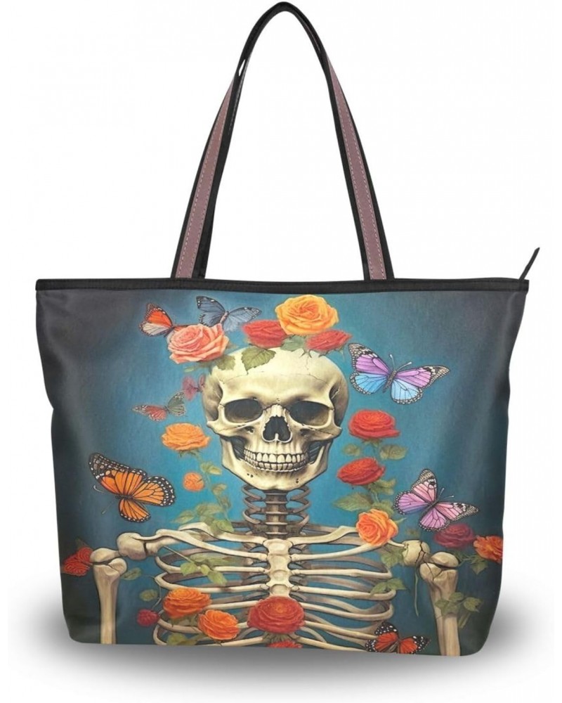 Women Tote Bags Flower Halloween Skull Top Handle Satchel Handbags Shoulder Bag for Shopping 20848684 $8.61 Satchels