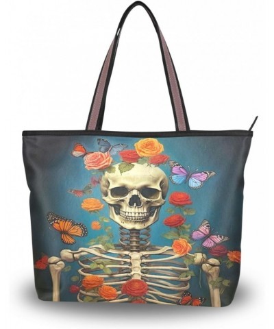 Women Tote Bags Flower Halloween Skull Top Handle Satchel Handbags Shoulder Bag for Shopping 20848684 $8.61 Satchels