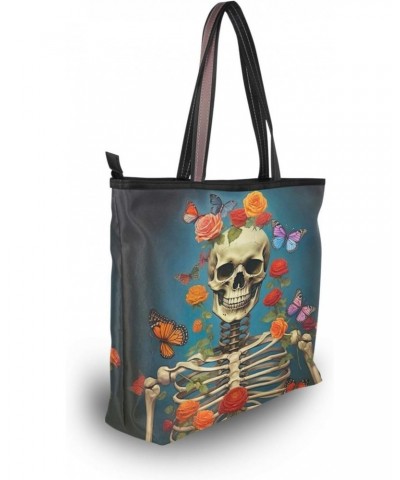 Women Tote Bags Flower Halloween Skull Top Handle Satchel Handbags Shoulder Bag for Shopping 20848684 $8.61 Satchels