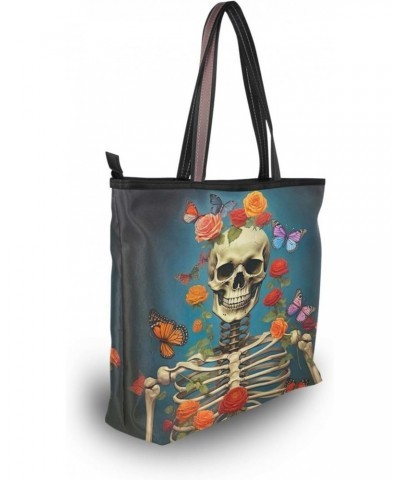 Women Tote Bags Flower Halloween Skull Top Handle Satchel Handbags Shoulder Bag for Shopping 20848684 $8.61 Satchels