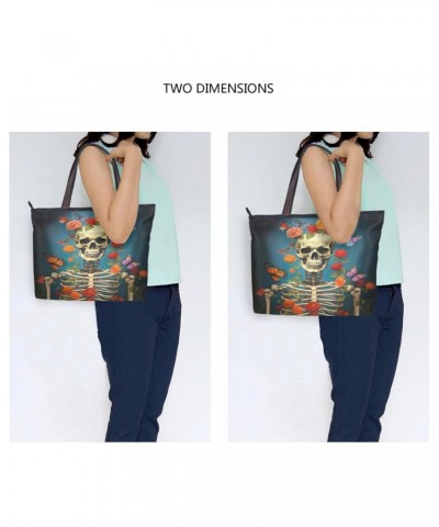 Women Tote Bags Flower Halloween Skull Top Handle Satchel Handbags Shoulder Bag for Shopping 20848684 $8.61 Satchels