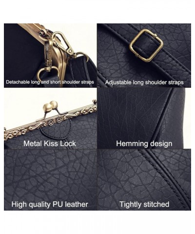 Vintage Hollow Handbag for Women Leather Shoulder Bag Evening Clutch Bag Kiss Lock Closure Crossbody Bag Purse Black Wine $17...