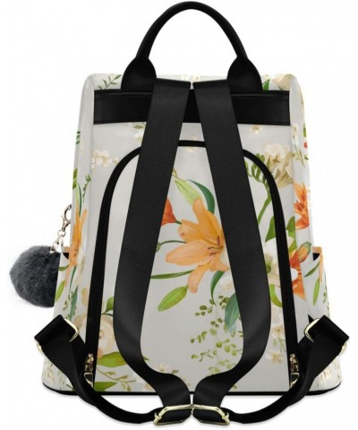 White Lily Pattern Polyester Backpack Purse Travel Bag for Women Fashion Back Pack Shoulder Bag $21.99 Backpacks