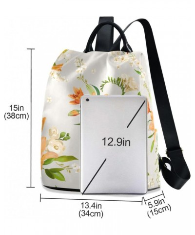 White Lily Pattern Polyester Backpack Purse Travel Bag for Women Fashion Back Pack Shoulder Bag $21.99 Backpacks