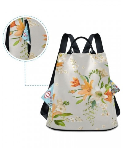 White Lily Pattern Polyester Backpack Purse Travel Bag for Women Fashion Back Pack Shoulder Bag $21.99 Backpacks