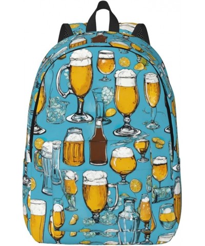 Beer Bubble Print Unisex Canvas Bag Canvas Shoulder Pouch Pack Lightweight Backpack For Woman Lady Black Medium $24.27 Backpacks