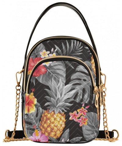 Pineapple Flowers Crossbody Bag for Women Cell Phone Purse Wallet with Removable Chain Shoulder Handbag for Work Travel Phone...