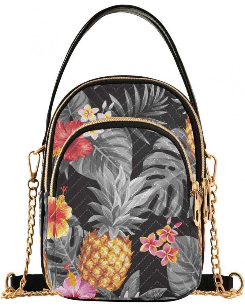 Pineapple Flowers Crossbody Bag for Women Cell Phone Purse Wallet with Removable Chain Shoulder Handbag for Work Travel Phone...