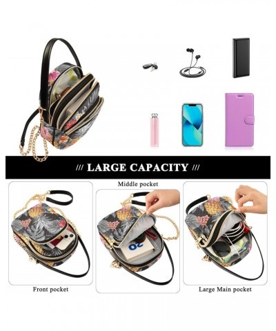 Pineapple Flowers Crossbody Bag for Women Cell Phone Purse Wallet with Removable Chain Shoulder Handbag for Work Travel Phone...