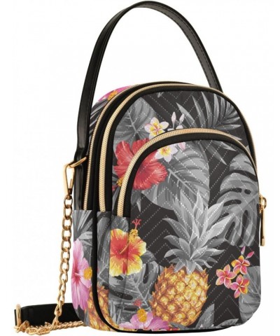 Pineapple Flowers Crossbody Bag for Women Cell Phone Purse Wallet with Removable Chain Shoulder Handbag for Work Travel Phone...