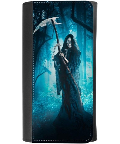 (Death Grim Reaper in Woods With A Scythe) women's Patterned Leather Buckle Trifold Wallet Bag Pouch Holster With Credit Card...