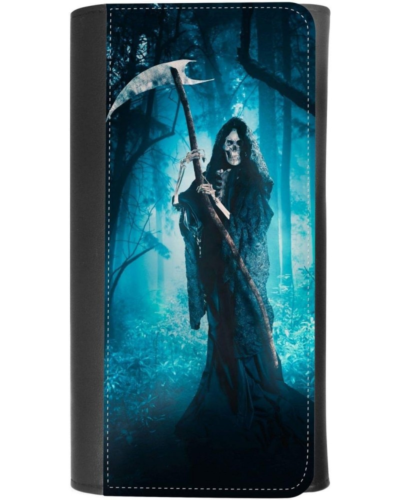 (Death Grim Reaper in Woods With A Scythe) women's Patterned Leather Buckle Trifold Wallet Bag Pouch Holster With Credit Card...