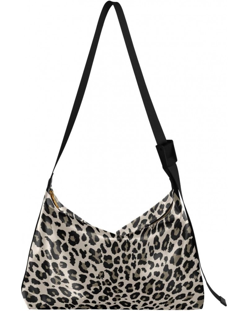 Women Boho Bag Leopard Print Beige Black Shoulder Bag PU Leather Crossbody Bag Large Tote Handbag For Quick Getaway Weekend H...