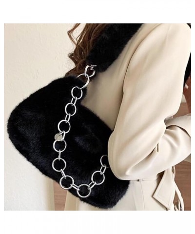 Fluffy Underarm Bag Soft Cloud Bag Cute Furry Purse Handbags with Chain Fluffy Fuzzy Shoulder Bag for Women Girls Black $12.9...