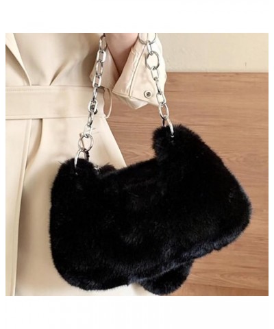 Fluffy Underarm Bag Soft Cloud Bag Cute Furry Purse Handbags with Chain Fluffy Fuzzy Shoulder Bag for Women Girls Black $12.9...