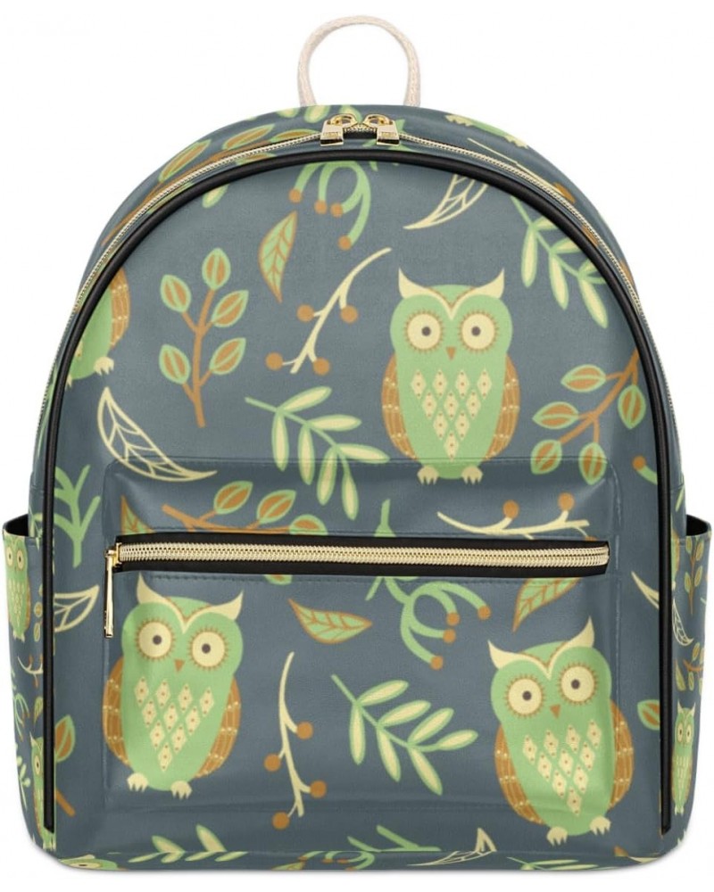 Cute Owl Leaves Mini Backpack Purse for Women, Cartoon Animal Small Backpack Leather Casual Daypacks Ladies Shoulder Bags $22...